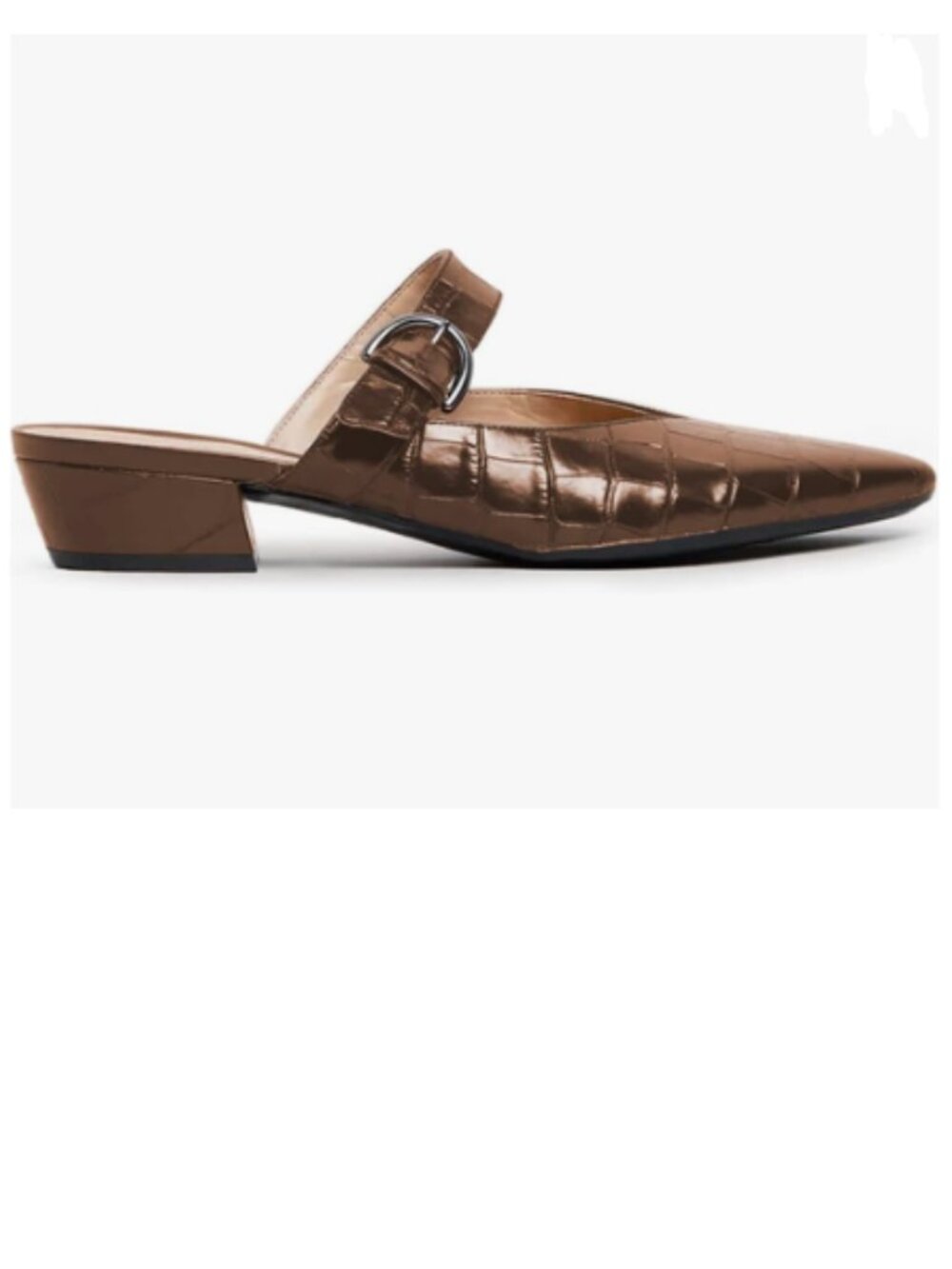 Brown Croc-Embossed Leather Mule with Buckle